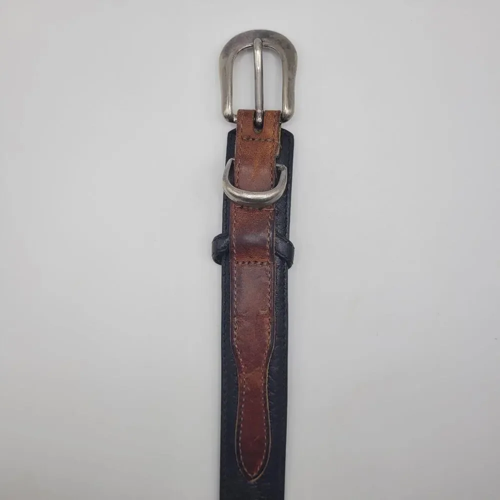 Brighton Belt 36 Black Brown Leather Western Silver Buckle Tip Two Tone Cowboy